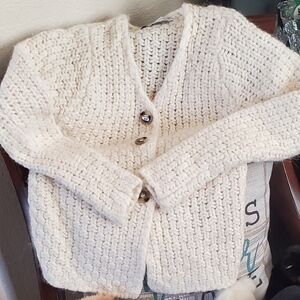 Zara Women's Cable Knit Cardigan Sweater,  Ivory, Button Up, Sz S